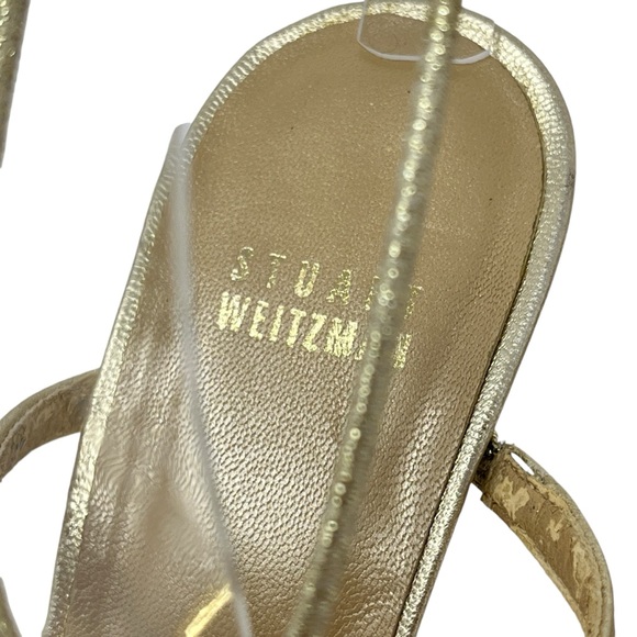 STUART WEITZMAN Gold Jewel Strappy Heels Sz 7 Leather Party Prom Event Wedding - Picture 10 of 14